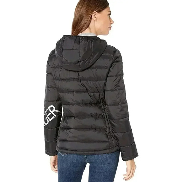 Tommy Hilfiger Womens Hooded Chevron Packable Jacket Logo Size Large L B… - Picture 2 of 14
